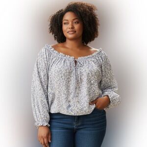 Arizona Jean Company Blue Floral Blouse